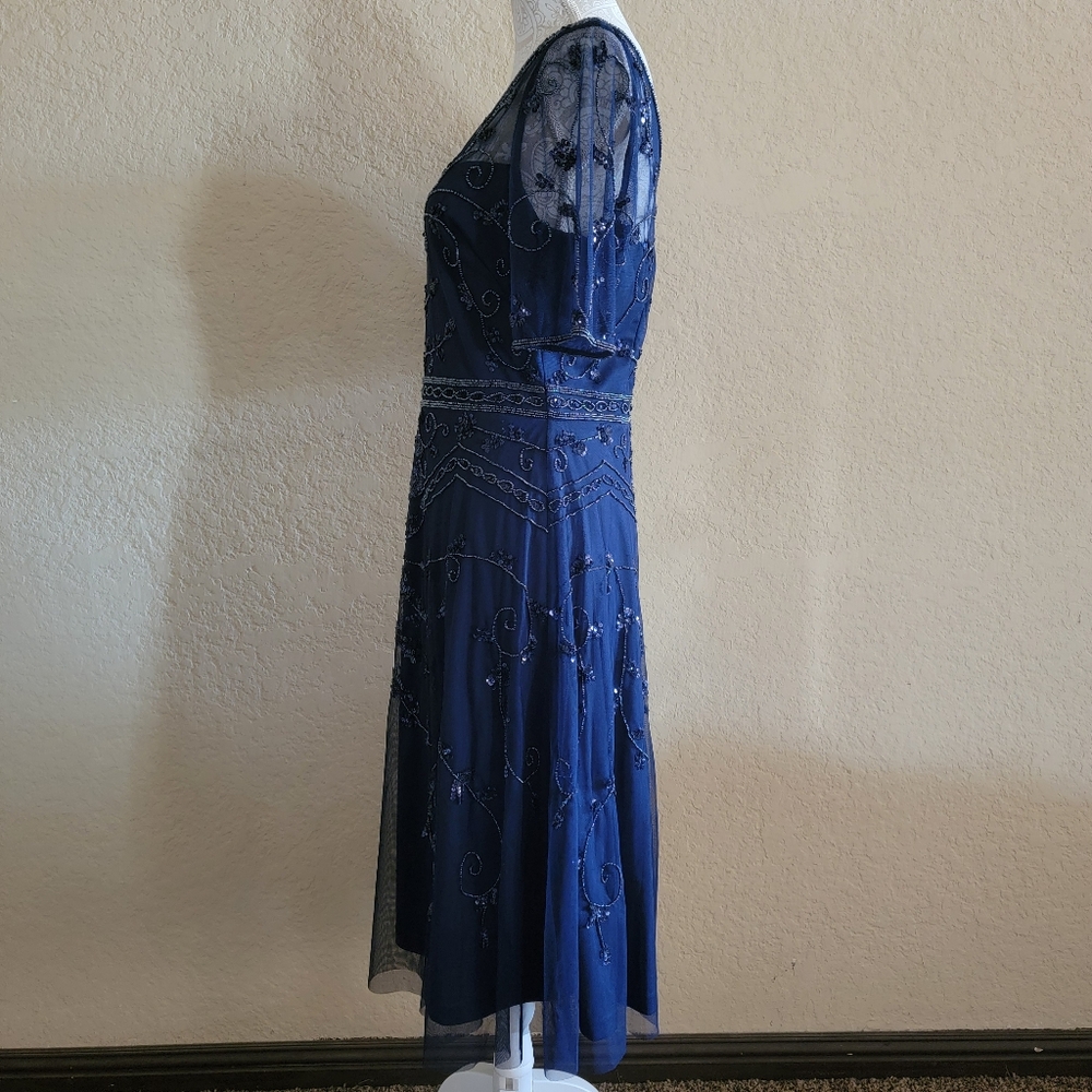 Adrianna Papell Embellished Tulle Midi Dress Sz 10 - Picture 2 of 7